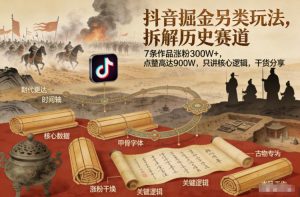 抖音掘金另类玩法，拆解历史赛道，7条作品涨粉300W+，点赞量高达900W，只讲核心逻辑，干货分享-小鸿资源库