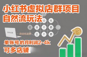 小红书虚拟店群项目，自然流玩法，批量自动化，稳定不费号，单账号的月利润2-4k，可多店矩阵-小鸿资源库