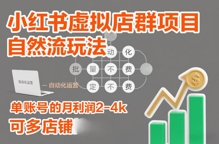 小红书虚拟店群项目，自然流玩法，批量自动化，稳定不费号，单账号的月利润2-4k，可多店矩阵-小鸿资源库