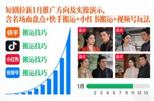 短剧拉新1月推广方向及实操演示，含名场面盘点+快手搬运+小红书搬运+视频号玩法-小鸿资源库