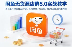 闲鱼无货源店群5.0实战教学，不补单，不投流，每天5小时，在闲鱼卖了几万单，每月5k到7k的净利润-小鸿资源库