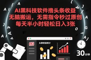 AI黑科技软件撸头条收益，无脑搬运，无需指令秒过原创，每天半小时轻松日入3张【揭秘】-小鸿资源库