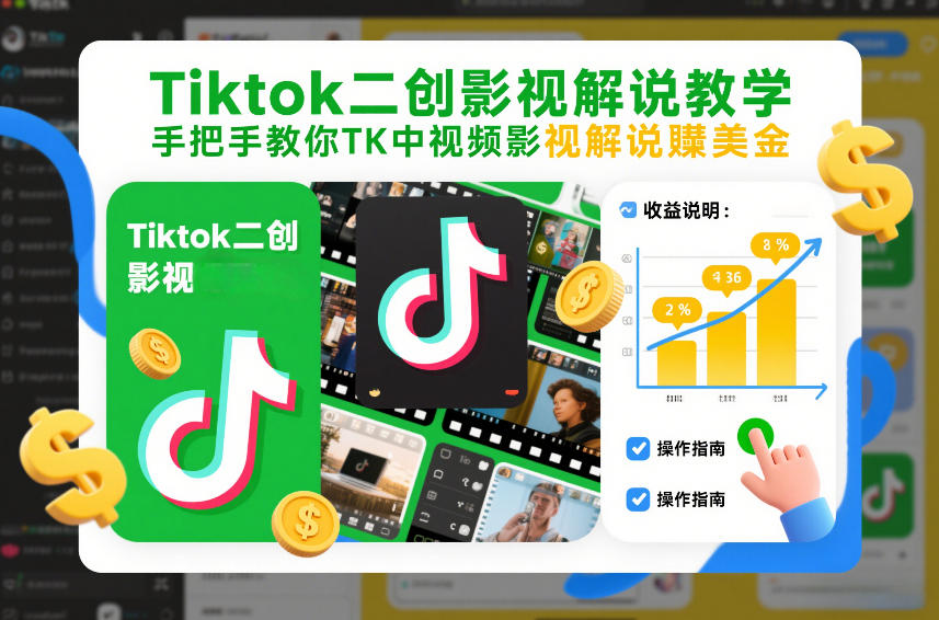 Tiktok二创影视解说教学，手把手教你TK中视频影视解说賺美金（更新26年1月）-小鸿资源库
