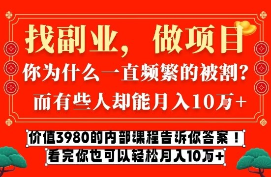 价值3980的网创内部课程，告诉你互联网创业月入10个W的秘密【揭秘】-小鸿资源库