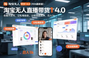 淘宝无人直播带货14.0（2026最新版）：合规不封号，公私域结合，玩法超简单，日入1k+【揭秘】-小鸿资源库