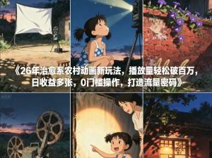 26年治愈系农村动画新玩法，播放量轻松破百万，日收益多张，0门槛操作，打造流量密码-小鸿资源库
