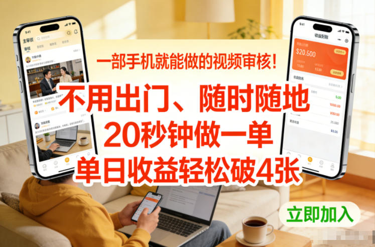 一部手机就能做的视频审核！不用出门，随时随地，20秒钟做一单，单日收益轻松破4张【揭秘】-小鸿资源库