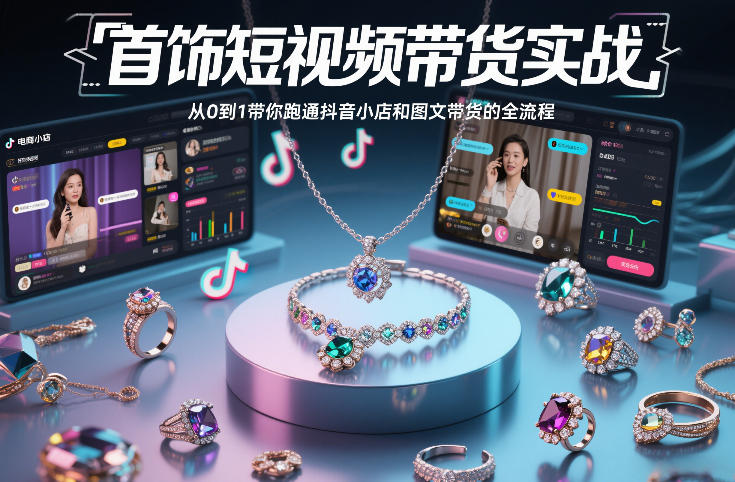 首饰短视频带货实战，从0到1带你跑通抖音小店和图文带货的全流程-小鸿资源库