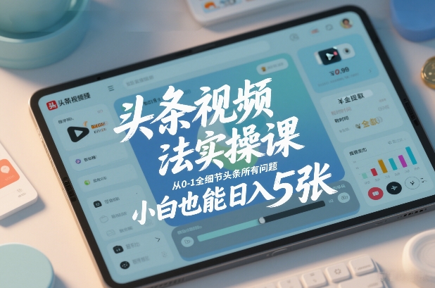 头条视频玩法实操课，从0-1全细节头条所有问题，小白也能日入5张-小鸿资源库