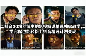 抖音30万粉丝博主的影视解说精选独家教学，学完你也能轻松上抖音精选计划变现-小鸿资源库