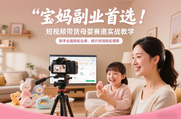 宝妈副业首选！短视频带货母婴赛道实战教学，新手也能轻松出单，碎片时间轻松增收-小鸿资源库