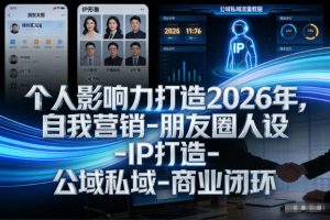 个人影响力打造2026年，自我营销-朋友圈人设-IP打造-公域私域-商业闭环-小鸿资源库