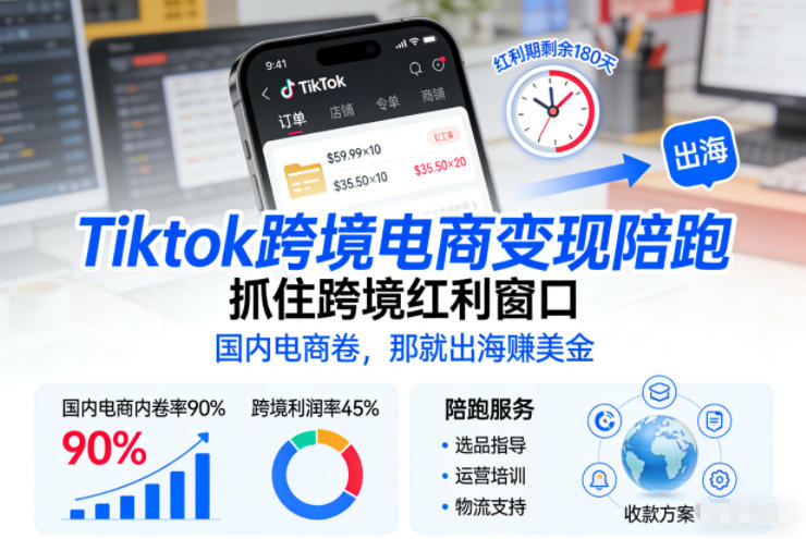 Tiktok跨境电商变现陪跑，抓住跨境红利窗口，国内电商卷，那就出海賺美金-小鸿资源库
