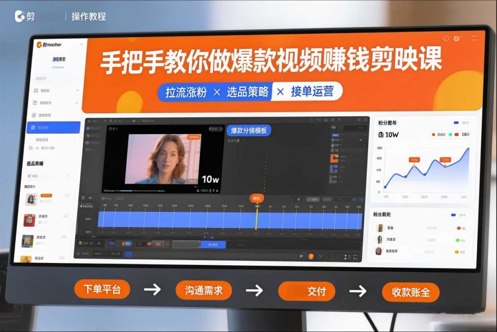 手把手教你做爆款视频赚钱剪映课，手把手教学拉流涨粉、选品策略和接单运营（更新2026）-小鸿资源库
