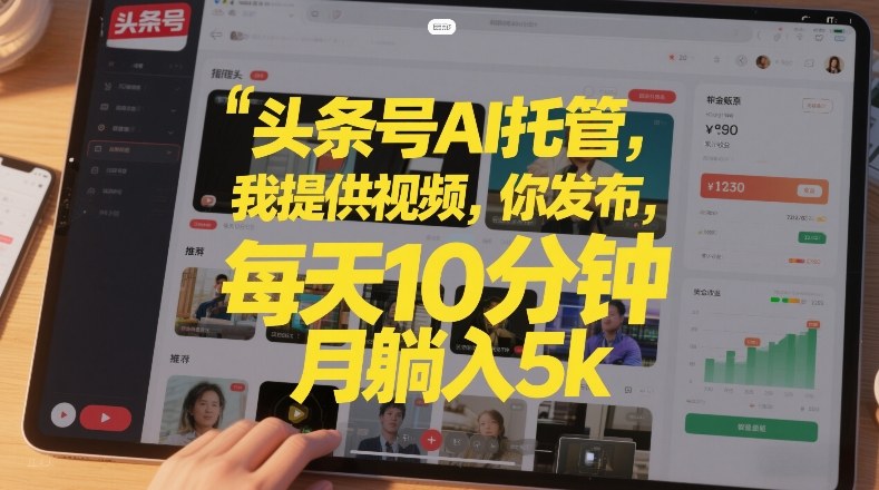 头条号AI托管，我提供视频，你发布，每天10分钟，月躺入5k+【揭秘】-小鸿资源库