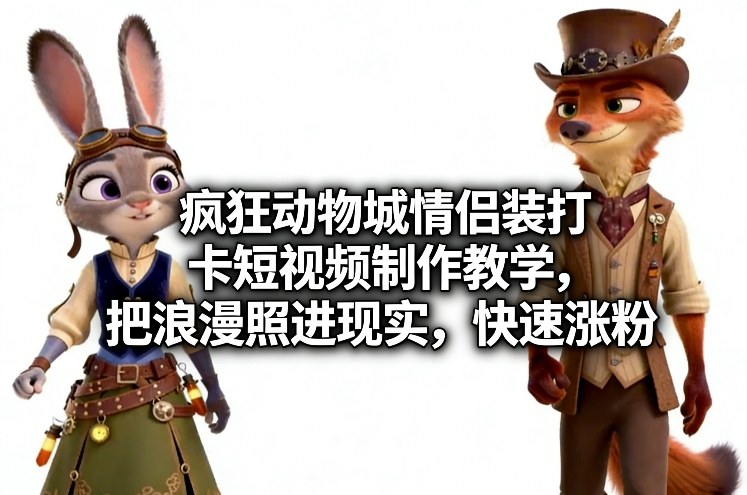 疯狂动物城情侣装打卡短视频制作教学，把浪漫照进现实，快速涨粉-小鸿资源库