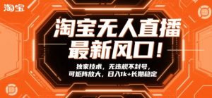 淘宝无人直播最新风口！独家技术，无违规不封号，可矩阵放大，日入1k+长期稳定【揭秘】-小鸿资源库