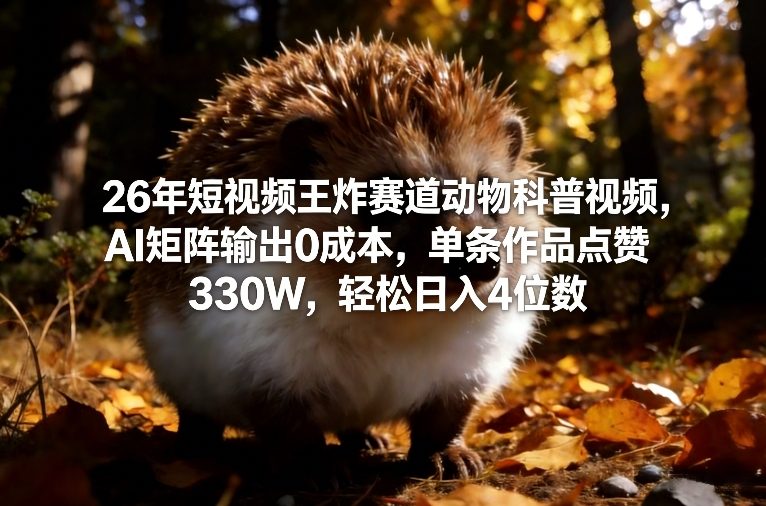 26年短视频王炸赛道动物科普视频，AI矩阵输出0成本，单条作品点赞330W，轻松日入4位数-小鸿资源库