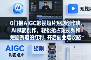 0门槛AIGC影视短片短剧创作班，AI赋能创作，轻松抢占短视频和短剧赛道的红利，开启副业增收路-小鸿资源库