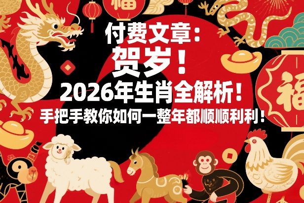 付费文章：贺岁！2026年生肖全解析！手把手教你如何一整年都顺顺利利！-小鸿资源库