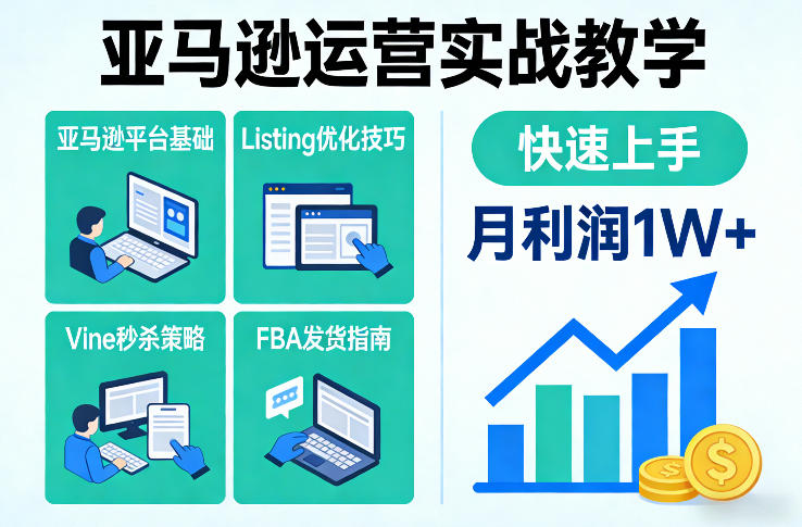 亚马逊运营实战教学，亚马逊平台+Listing优化+Vine秒杀+FBA发货等，快速上手，实现店铺月利润1W-小鸿资源库