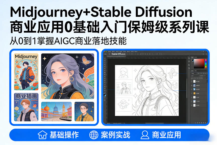 AIGC商业应用Midjourney+Stable Diffusion教程，0基础入门保姆级系列课-小鸿资源库