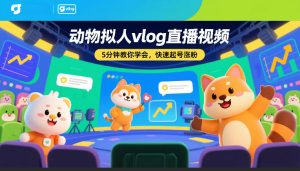 动物拟人vlog直播视频，5分钟教你学会，快速起号涨粉-小鸿资源库