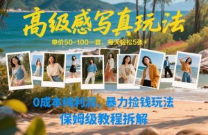 高级感写真玩法，单价50-100一套，每天轻松5张+，0成本纯利润，暴力捡钱玩法，保姆级教程拆解-小鸿资源库