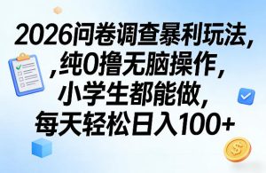 2026问卷调查暴利玩法，纯0撸无脑操作，小学生都能做，每天轻松日入100+【揭秘】-小鸿资源库