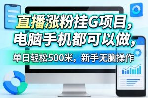 直播涨粉挂G项目，电脑手机都可以做，单日轻松500米，新手无脑操作【揭秘】-小鸿资源库