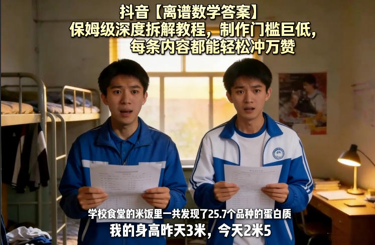 抖音【离谱数学答案】保姆级深度拆解教程，制作门槛巨低，每条内容都能轻松冲万赞，附详细步骤-小鸿资源库
