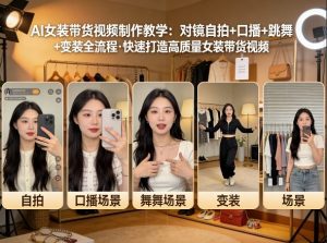 AI女装带货视频制作教学，对镜自拍、口播、跳舞、变装全流程，快速打造高质量女装带货视频-小鸿资源库