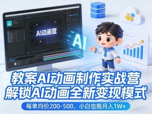教案AI动画制作实战营，解锁AI动画全新变现模式，每单均价200-500，小白也能月入1W+-小鸿资源库