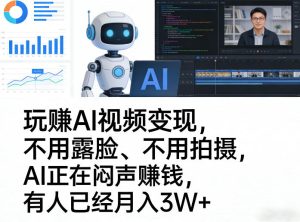 玩賺AI视频变现，不用露脸、不用拍摄，AI正在闷声賺钱，有人已经月入3W+-小鸿资源库