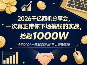 2026千亿商机分享会，一次真正带你下场搞钱的实战，抢跑2026一年1000W的三大賺钱系统-小鸿资源库