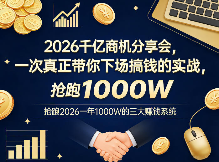 2026千亿商机分享会，一次真正带你下场搞钱的实战，抢跑2026一年1000W的三大賺钱系统-小鸿资源库