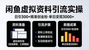 靠闲鱼虚拟资料引流，日引300+精准创业粉，单日变现3k+实操【揭秘】-小鸿资源库