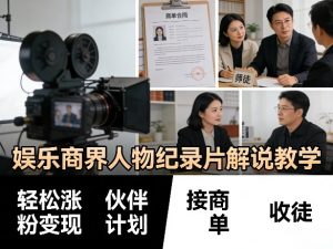 娱乐商界人物纪录片解说教学，轻松涨粉变现，伙伴计划，接商单，收徒等-小鸿资源库