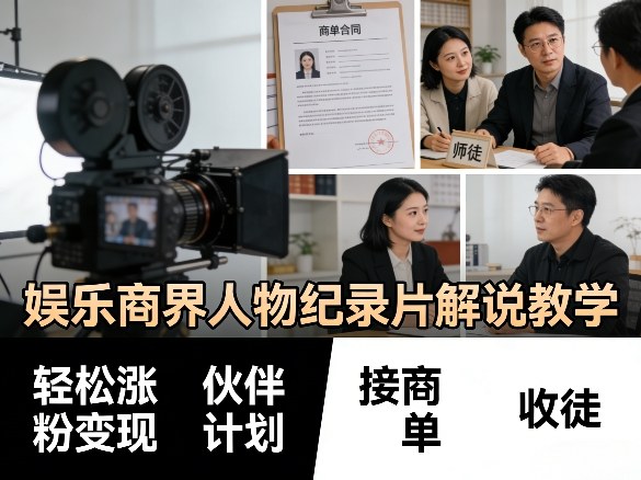 娱乐商界人物纪录片解说教学，轻松涨粉变现，伙伴计划，接商单，收徒等-小鸿资源库