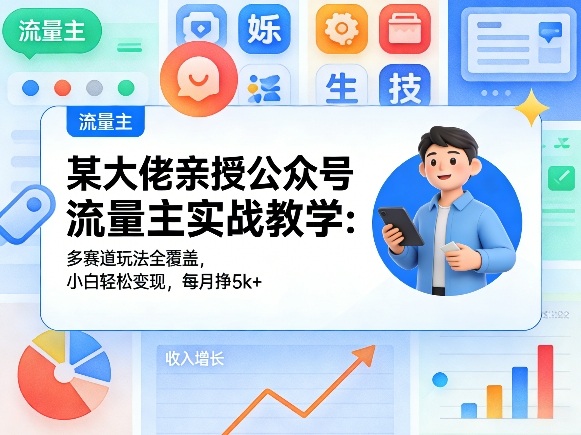 某大佬亲授公众号流量主实战教学：多赛道玩法全覆盖，小白轻松变现，每月多挣5k+-小鸿资源库