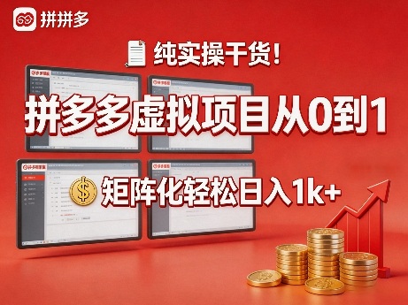 纯实操干货！拼多多虚拟项目从0到1，矩阵化轻松日入1k+【揭秘】-小鸿资源库