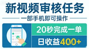 新视频审核任务，一部手机即可操作，20秒完成一单，日收益4张+【揭秘】-小鸿资源库