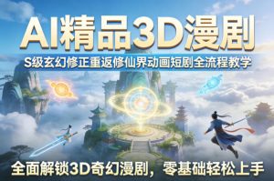 AI精品3D漫剧S级玄幻修正重返修仙界动画短剧全流程教学,全面解锁3D奇幻漫剧,零基础轻松上手-小鸿资源库