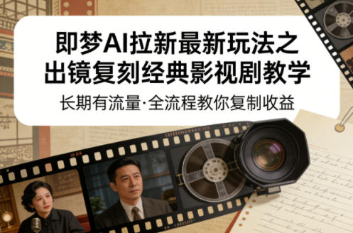 即梦AI拉新最新玩法之出镜复刻经典影视剧教学，长期有流量，全流程教你复制收益-小鸿资源库