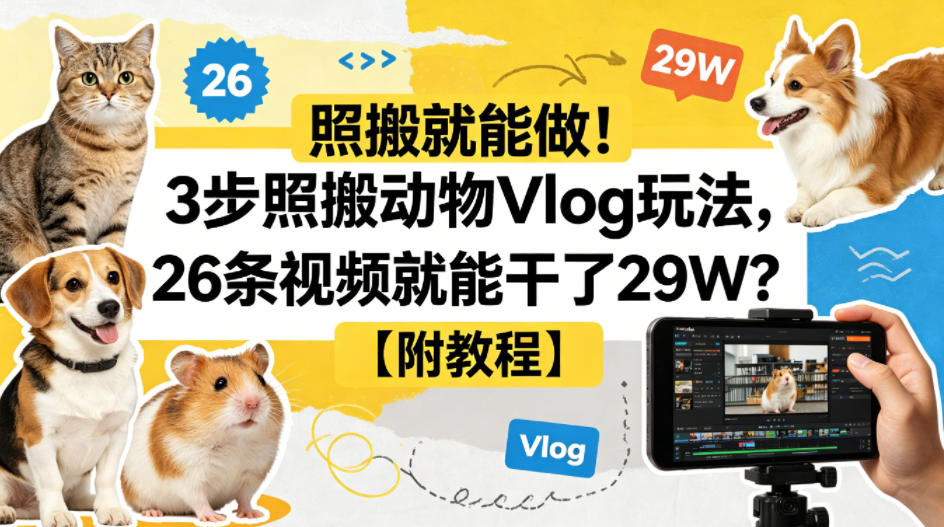 照搬就能做！3步照搬动物Vlog玩法，26条视频就能干了29W？【附教程】【赠coze一键生成工作流】-小鸿资源库