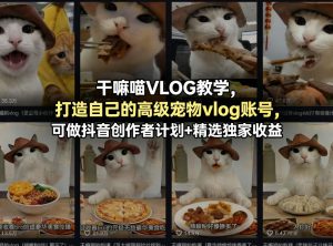 干嘛喵VLOG教学，打造自己的高级宠物vlog账号，可做抖音创作者计划+精选独家收益-小鸿资源库