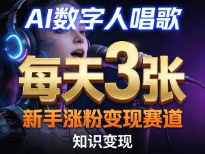 AI数字人唱歌，新手涨粉变现赛道，每天3张和知识付费，副业必备-小鸿资源库