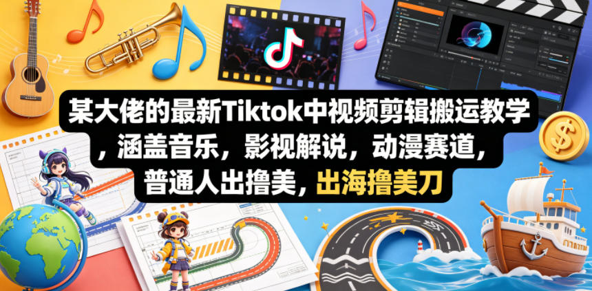 某大佬的最新Tiktok中视频剪辑搬运教学，涵盖音乐，影视解说，动漫赛道，普通人出海撸美刀-小鸿资源库