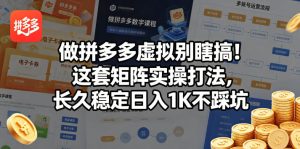 做拼多多虚拟别瞎搞！这套矩阵实操打法，长久稳定日入1K不踩坑【揭秘】-小鸿资源库