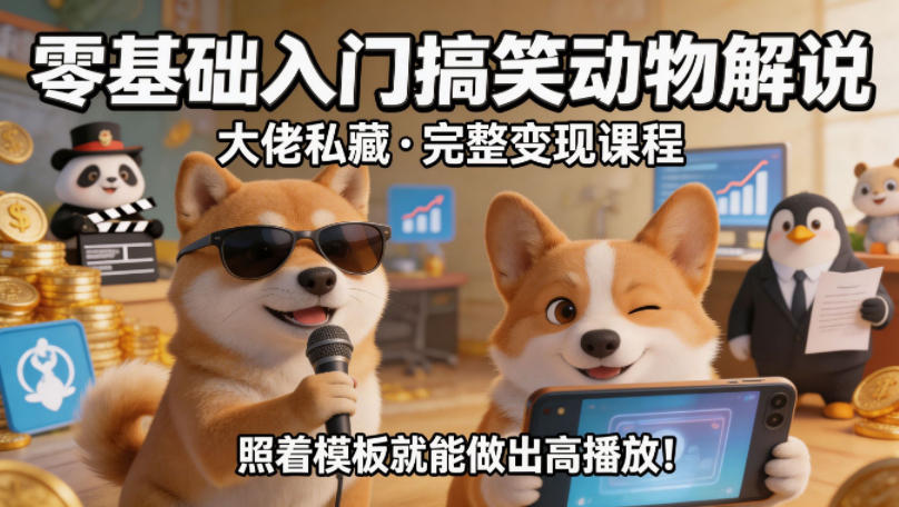 零基础入门搞笑动物解说，大佬私藏完整变现课程，照着模板就能做出高播放-小鸿资源库
